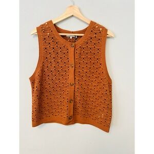 Scotch & Soda Crochet Vest Womens XL Roasted Pecan NWT Button Front Boho Knit